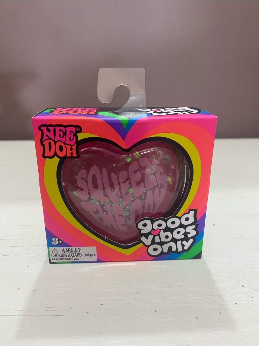 Nee Doh - Good Vibes Only Squishy Heart - Pink with Glitter